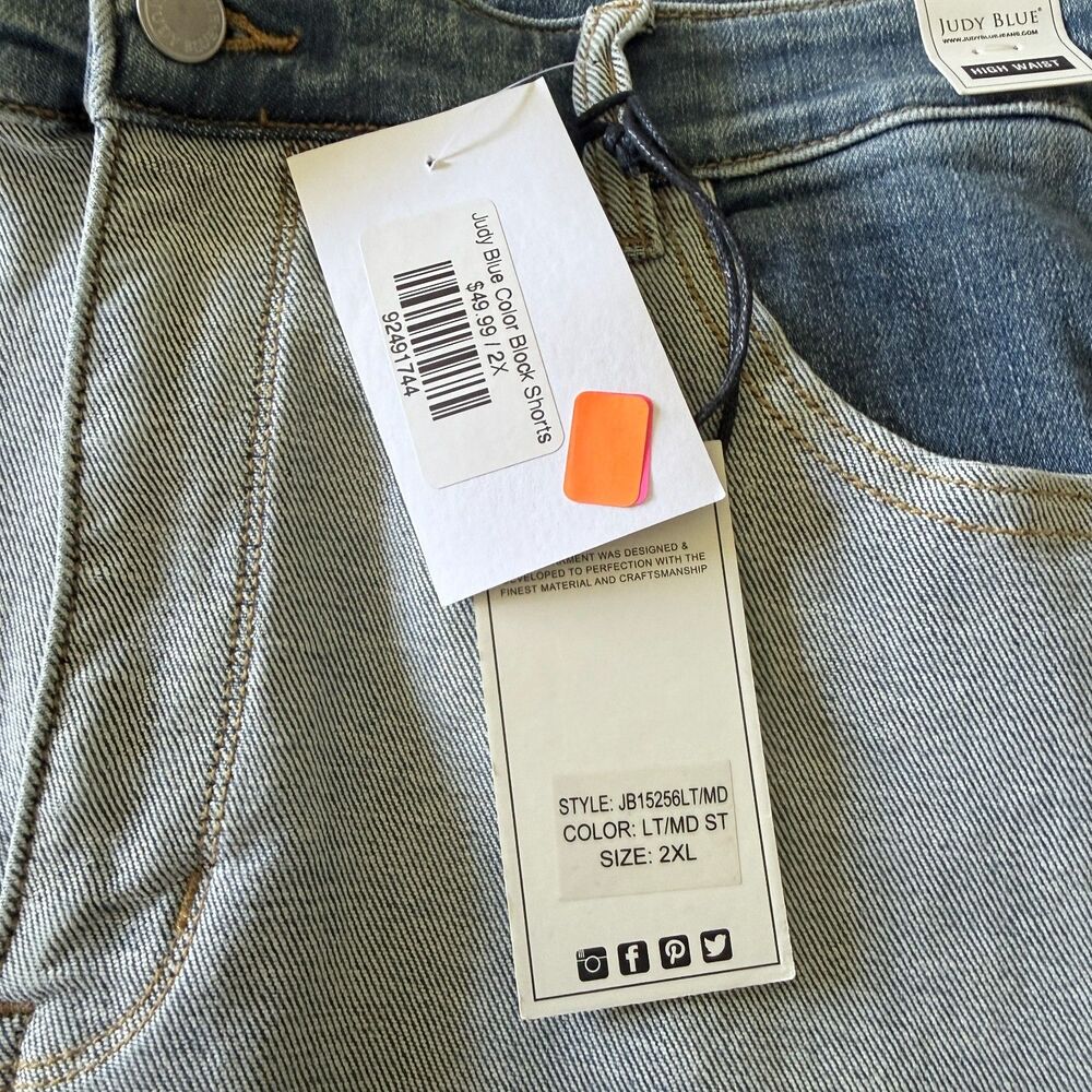 NWT Judy Blue Color Block Stretch High Rise Denim Shorts Plus Size 2XL - Picture 6 of 8